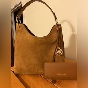 Michael Kors Suede Shoulder Bag with matching wallet